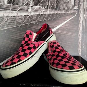 VANS PINK AND BLACK CHECKERBOARD SLIP-ONS